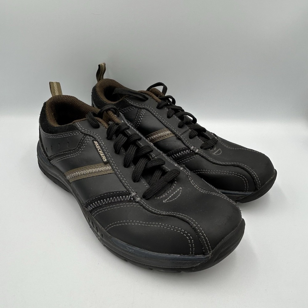 Skechers Shoes Mens 7‎ Expected Devention Black Leather Casual Sneakers SN64378
